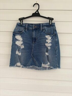 Hollister High Rise Vintage Stretch Denim Skirt Distressed Mini Casual Summer